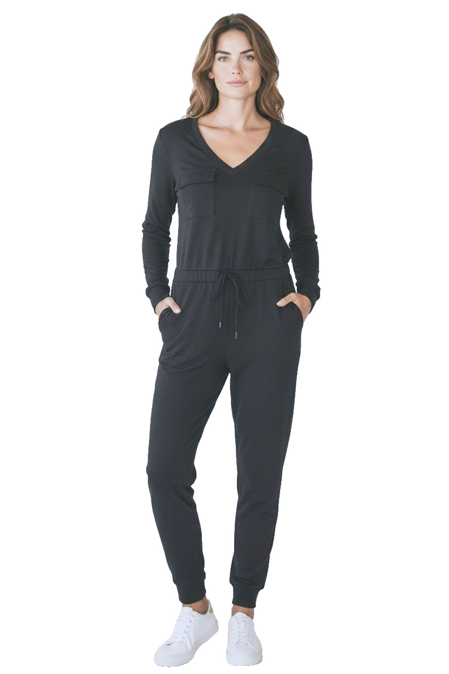 A6 NWOT ATHLETA Zuma Navy Pockets Drawstring Long Sleeve Jumpsuit Size S
